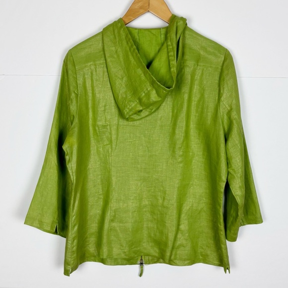 Jessica I. Jacket Size Large Linen Zip Up Hooded Green Metallic Sheen - Picture 2 of 5